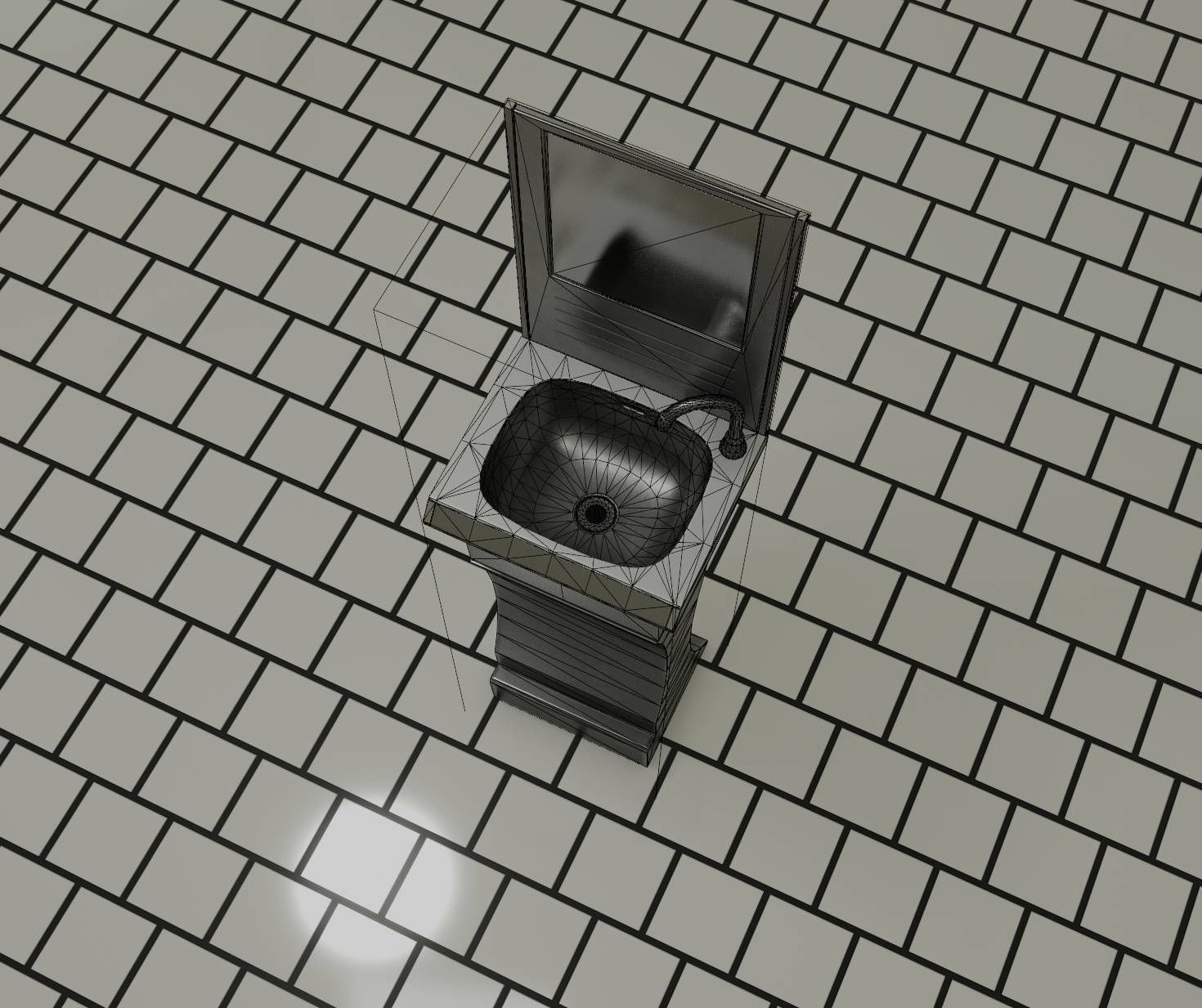 Public Metal Sci-Fi Sink - 40 - with Mirror Low-poly 3D model_69