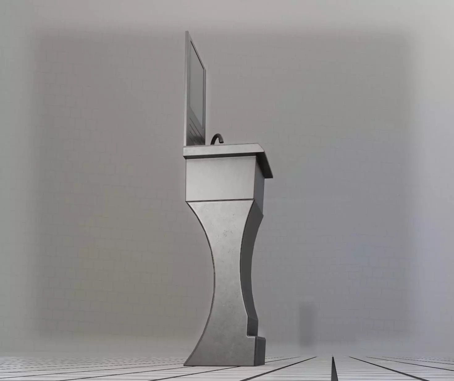 Public Metal Sci-Fi Sink - 40 - with Mirror Low-poly 3D model_0