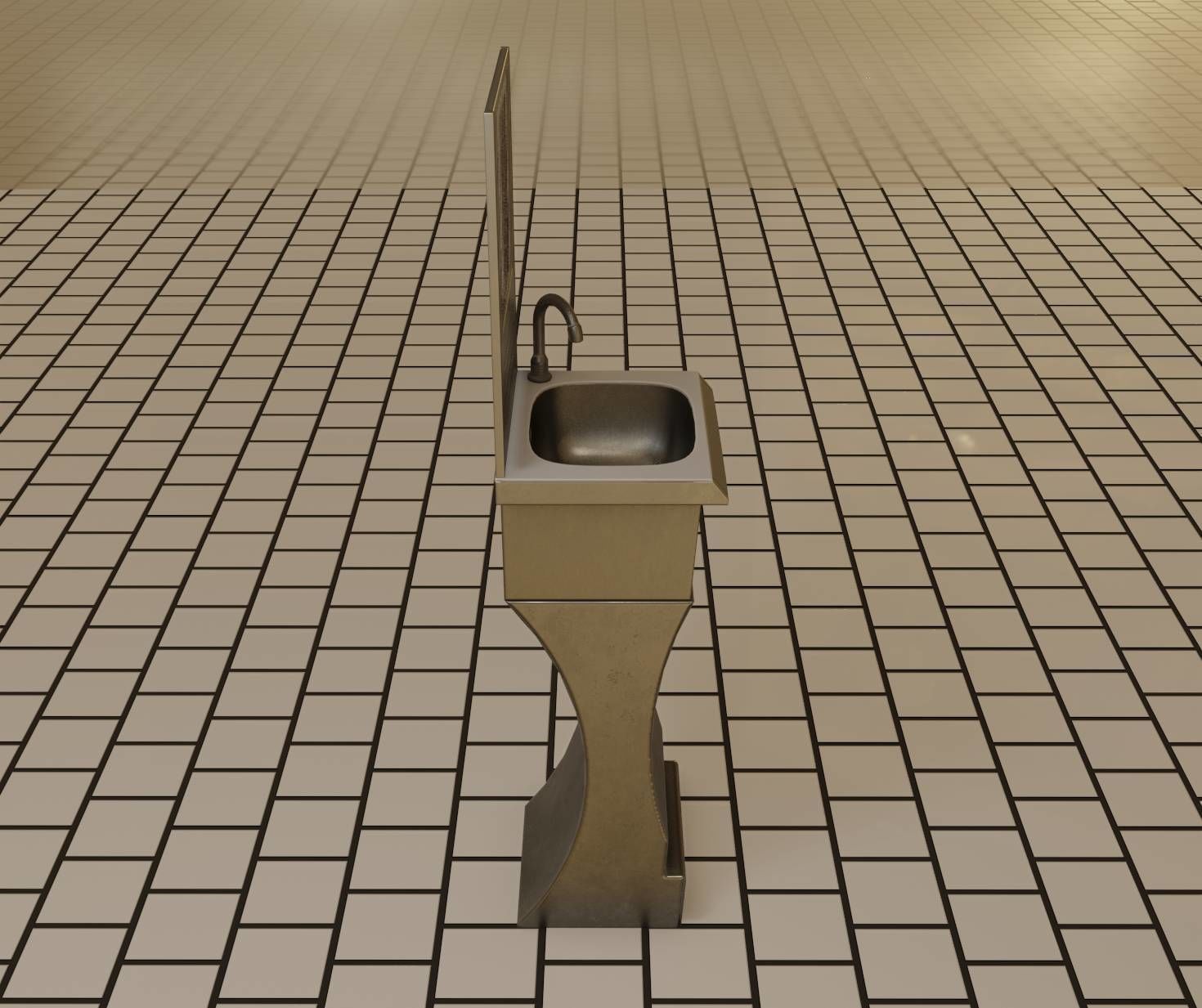 Public Metal Sci-Fi Sink - 40 - with Mirror Low-poly 3D model_72