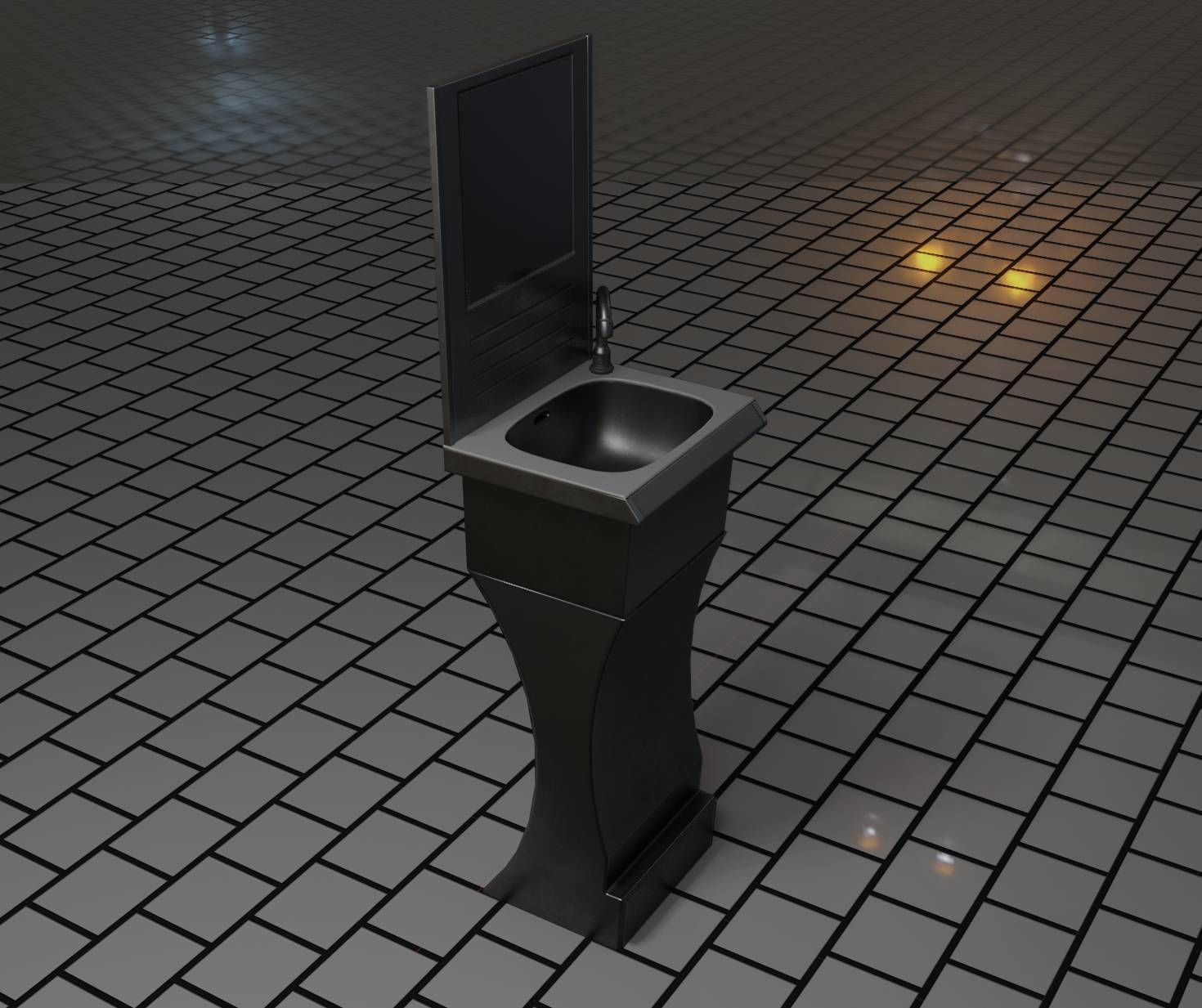 Public Metal Sci-Fi Sink - 40 - with Mirror Low-poly 3D model_40