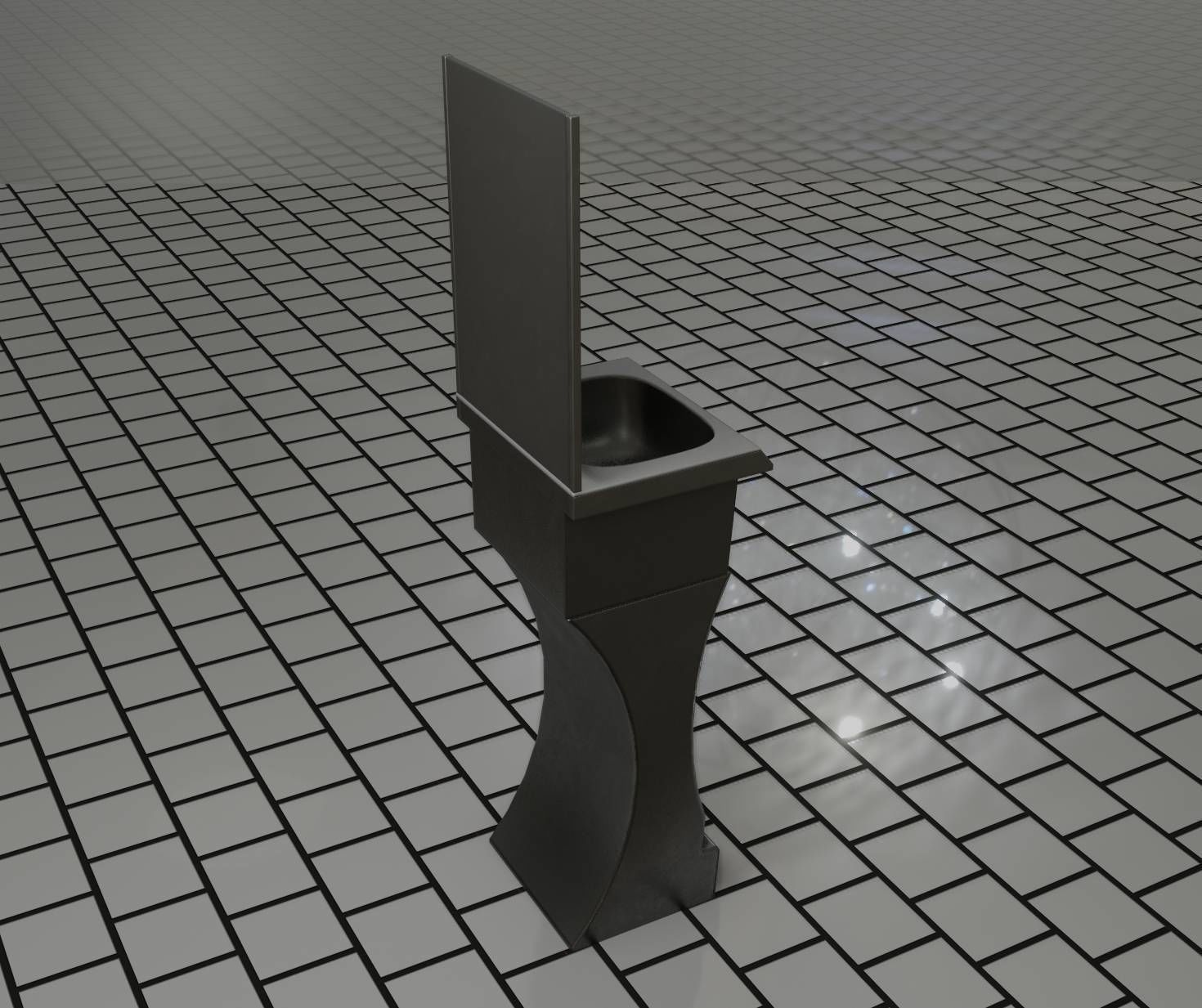 Public Metal Sci-Fi Sink - 40 - with Mirror Low-poly 3D model_42