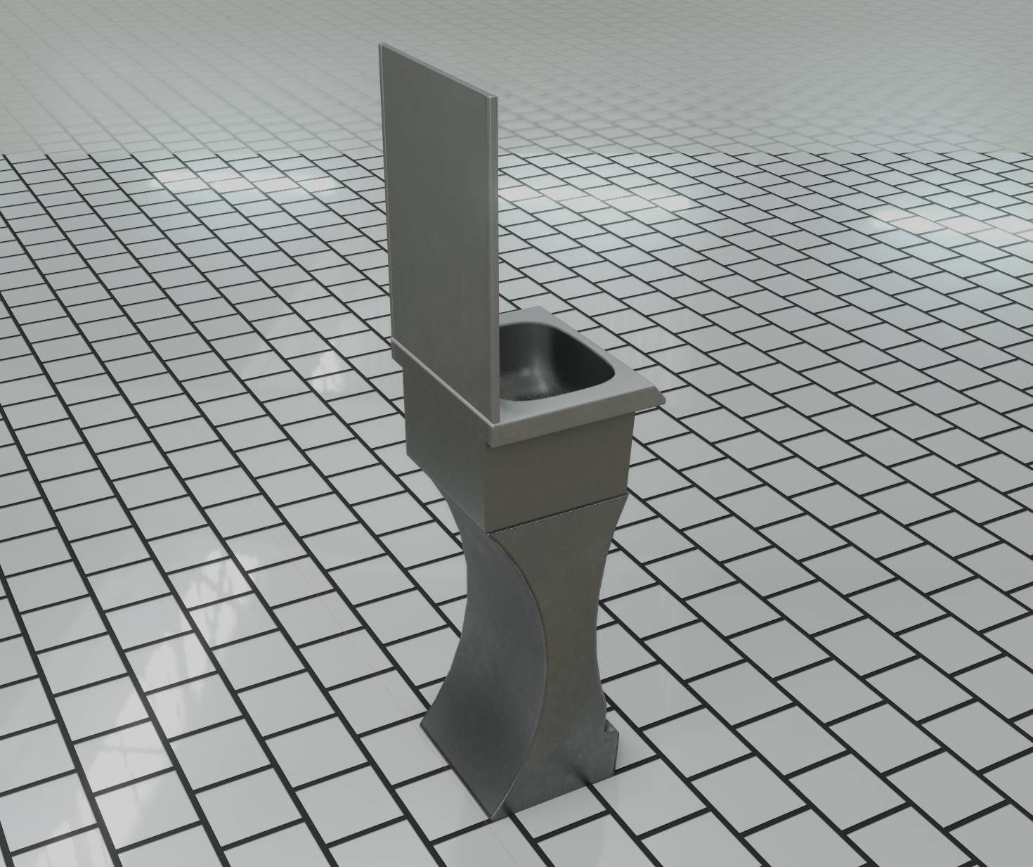 Public Metal Sci-Fi Sink - 40 - with Mirror Low-poly 3D model_12