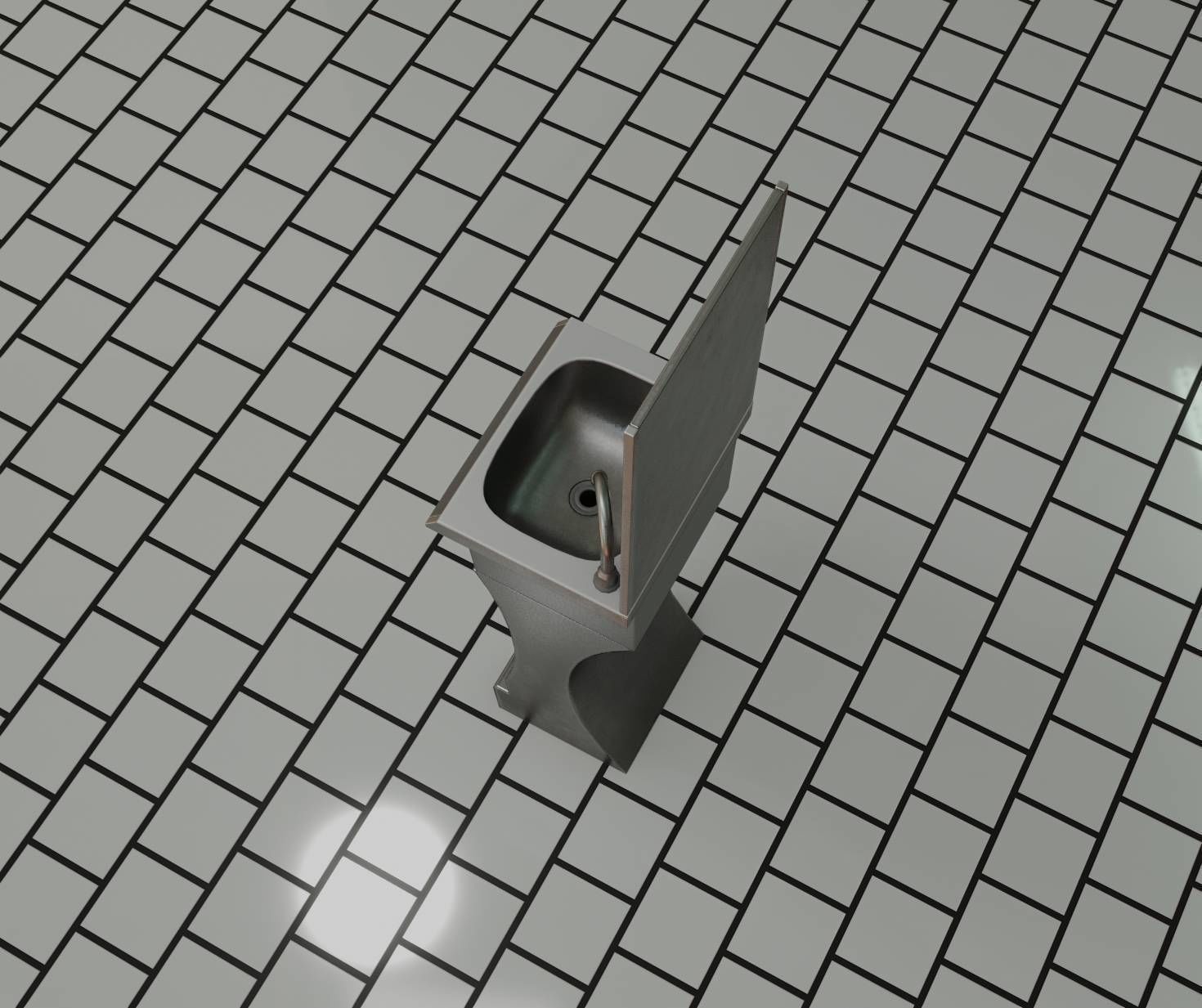 Public Metal Sci-Fi Sink - 40 - with Mirror Low-poly 3D model_98