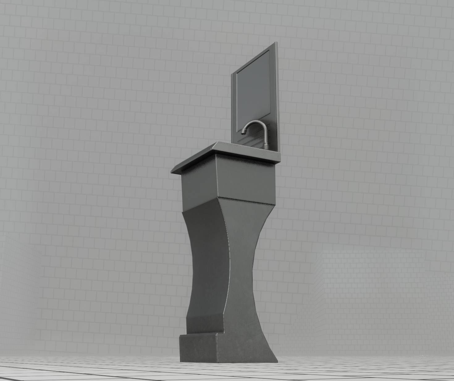 Public Metal Sci-Fi Sink - 40 - with Mirror Low-poly 3D model_59