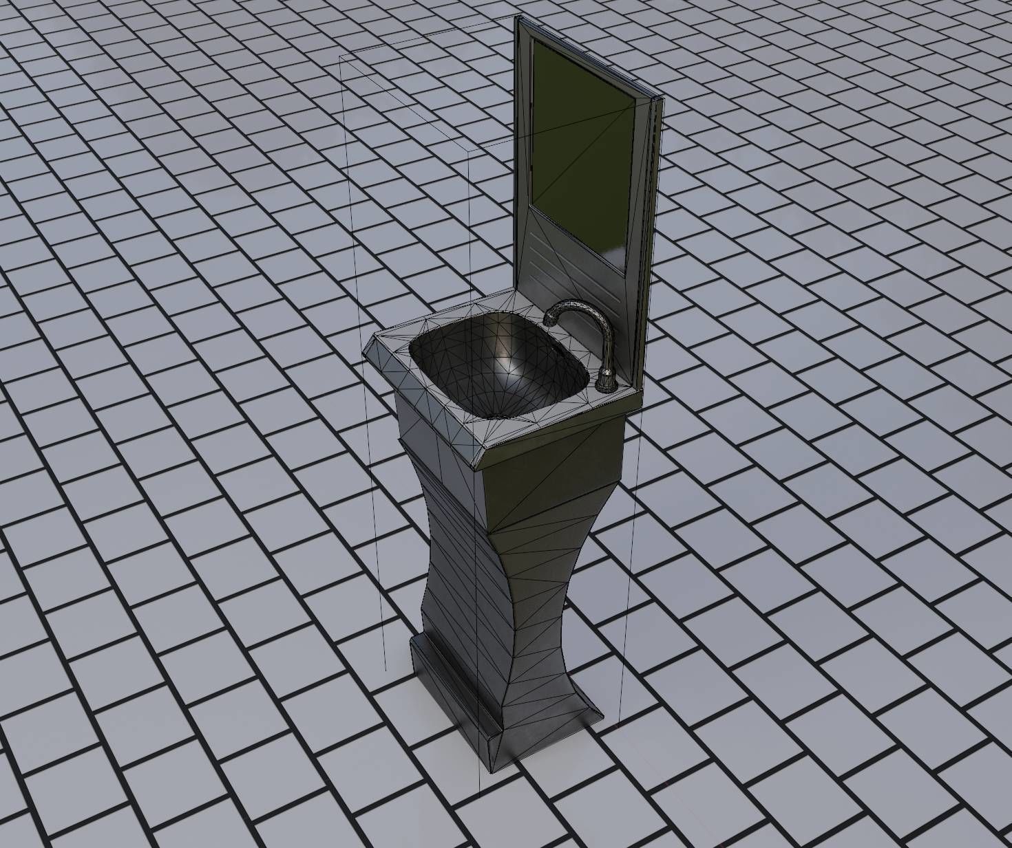 Public Metal Sci-Fi Sink - 40 - with Mirror Low-poly 3D model_19