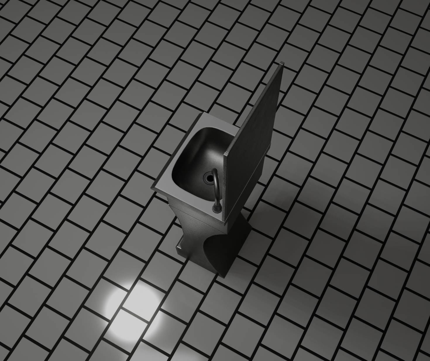 Public Metal Sci-Fi Sink - 40 - with Mirror Low-poly 3D model_37
