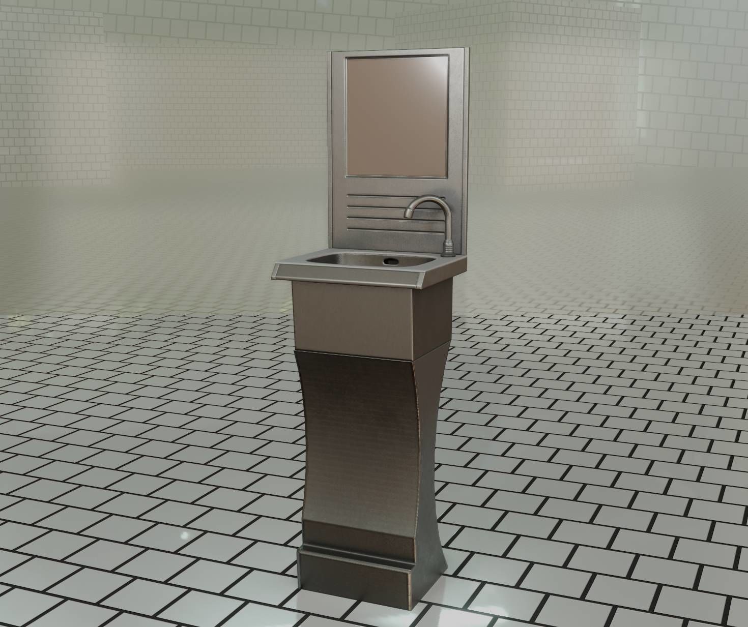 Public Metal Sci-Fi Sink - 40 - with Mirror Low-poly 3D model_51
