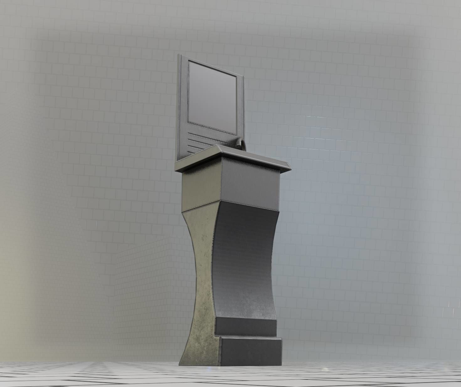 Public Metal Sci-Fi Sink - 40 - with Mirror Low-poly 3D model_92