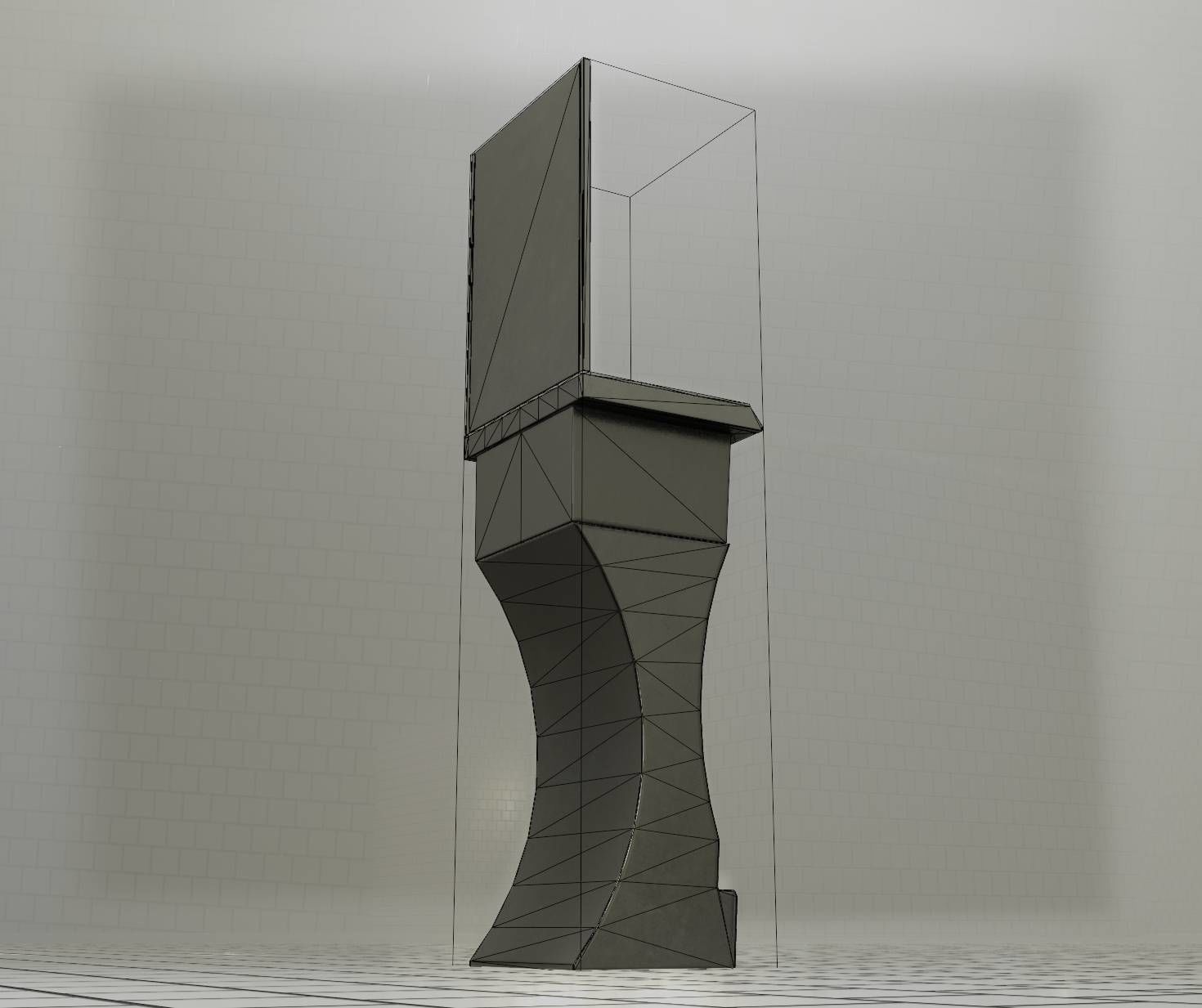 Public Metal Sci-Fi Sink - 40 - with Mirror Low-poly 3D model_2