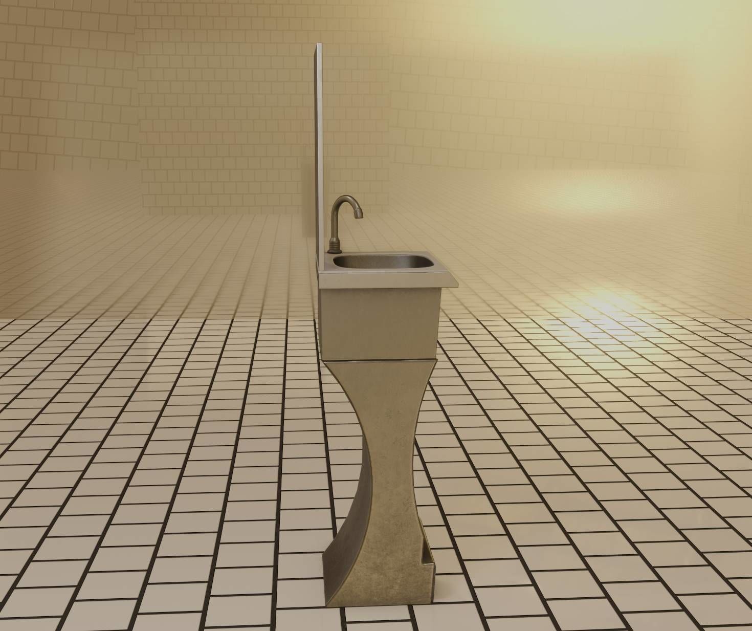 Public Metal Sci-Fi Sink - 40 - with Mirror Low-poly 3D model_84