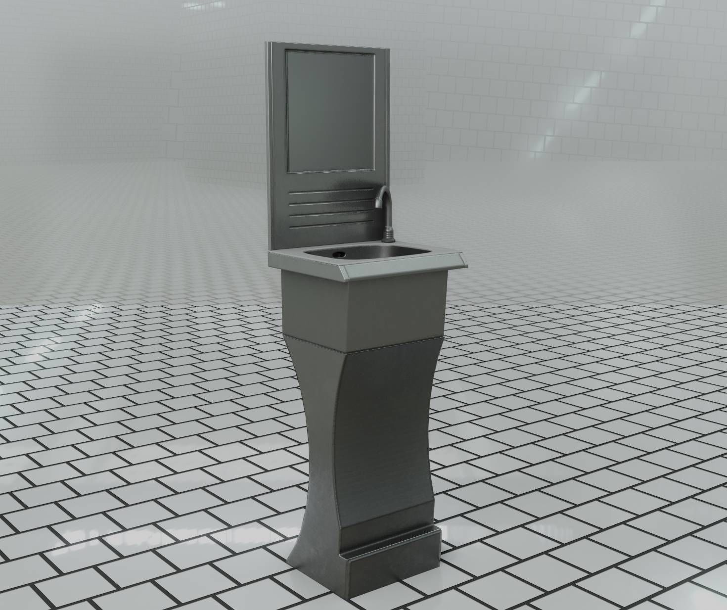 Public Metal Sci-Fi Sink - 40 - with Mirror Low-poly 3D model_22