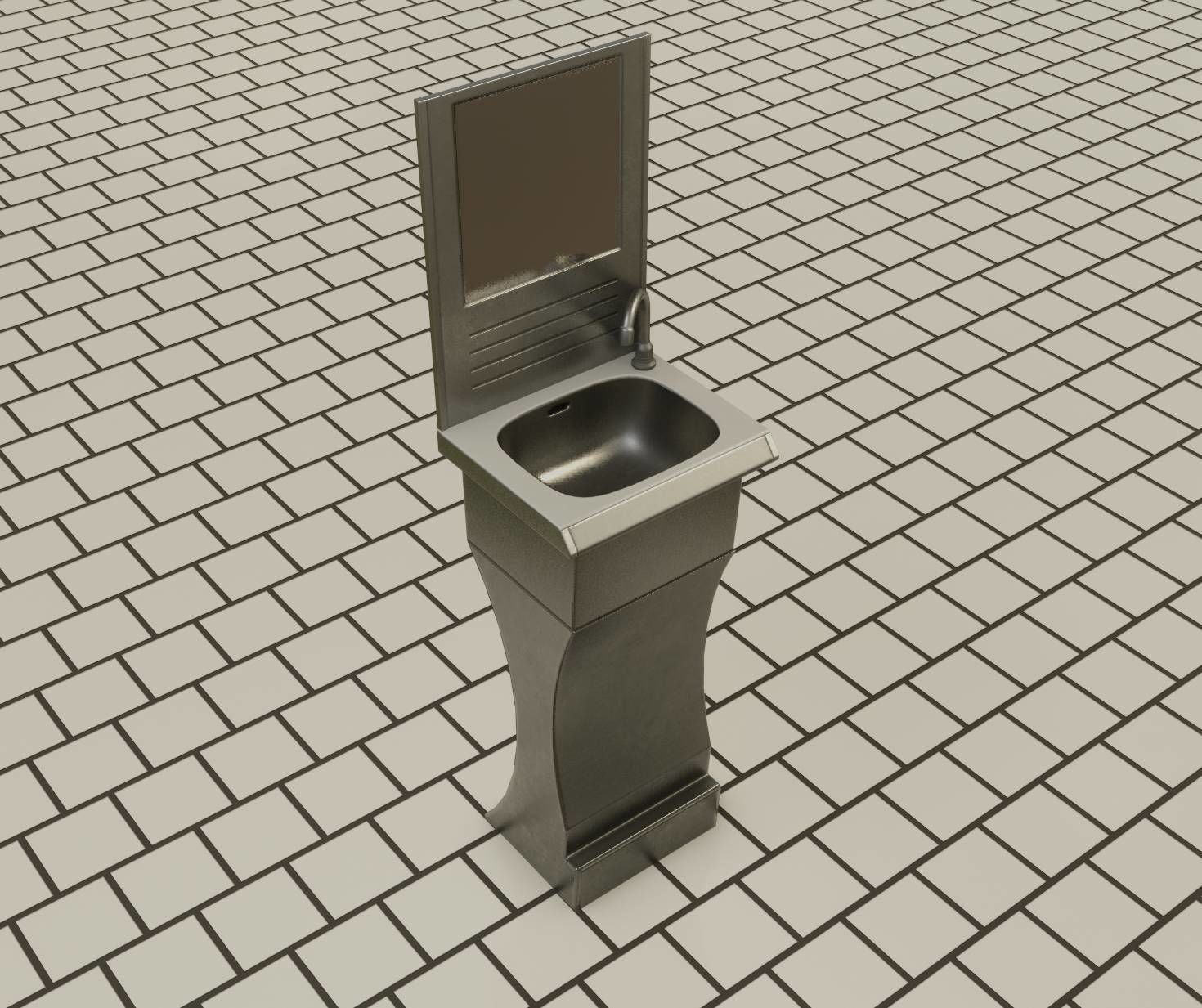 Public Metal Sci-Fi Sink - 40 - with Mirror Low-poly 3D model_76