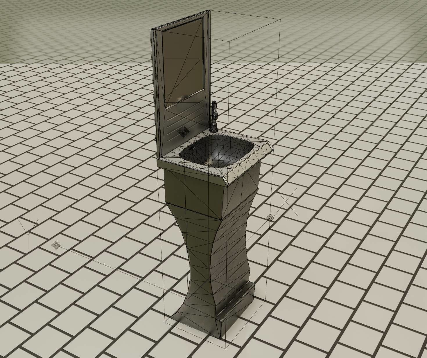 Public Metal Sci-Fi Sink - 40 - with Mirror Low-poly 3D model_10
