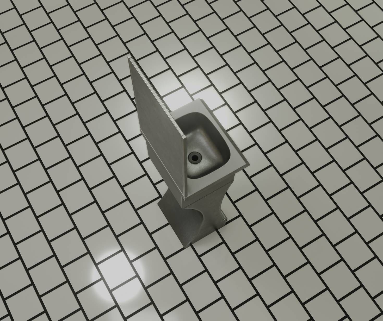Public Metal Sci-Fi Sink - 40 - with Mirror Low-poly 3D model_3