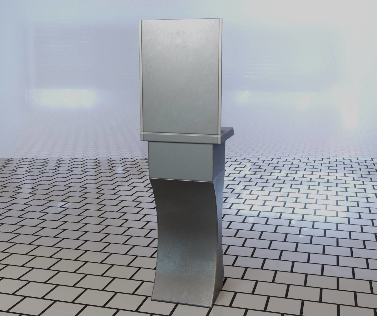 Public Metal Sci-Fi Sink - 40 - with Mirror Low-poly 3D model_25
