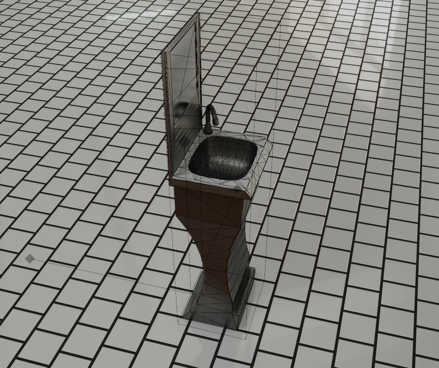 Public Metal Sci-Fi Sink - 40 - with Mirror Low-poly 3D model_77
