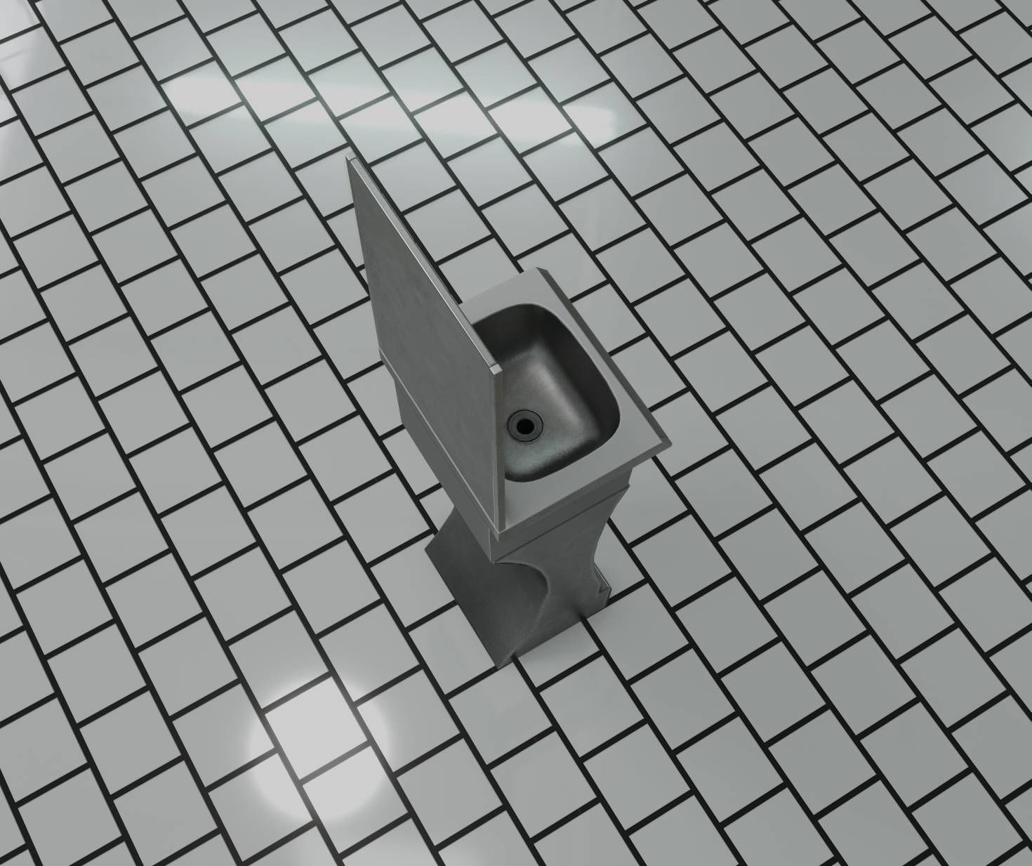 Public Metal Sci-Fi Sink - 40 - with Mirror Low-poly 3D model_34