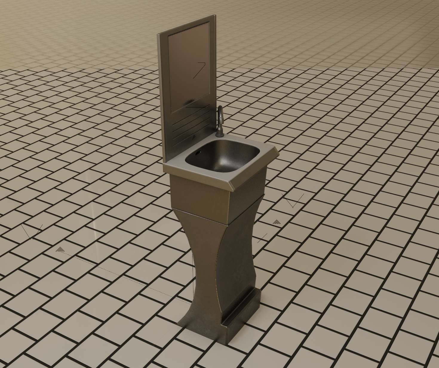 Public Metal Sci-Fi Sink - 40 - with Mirror Low-poly 3D model_71