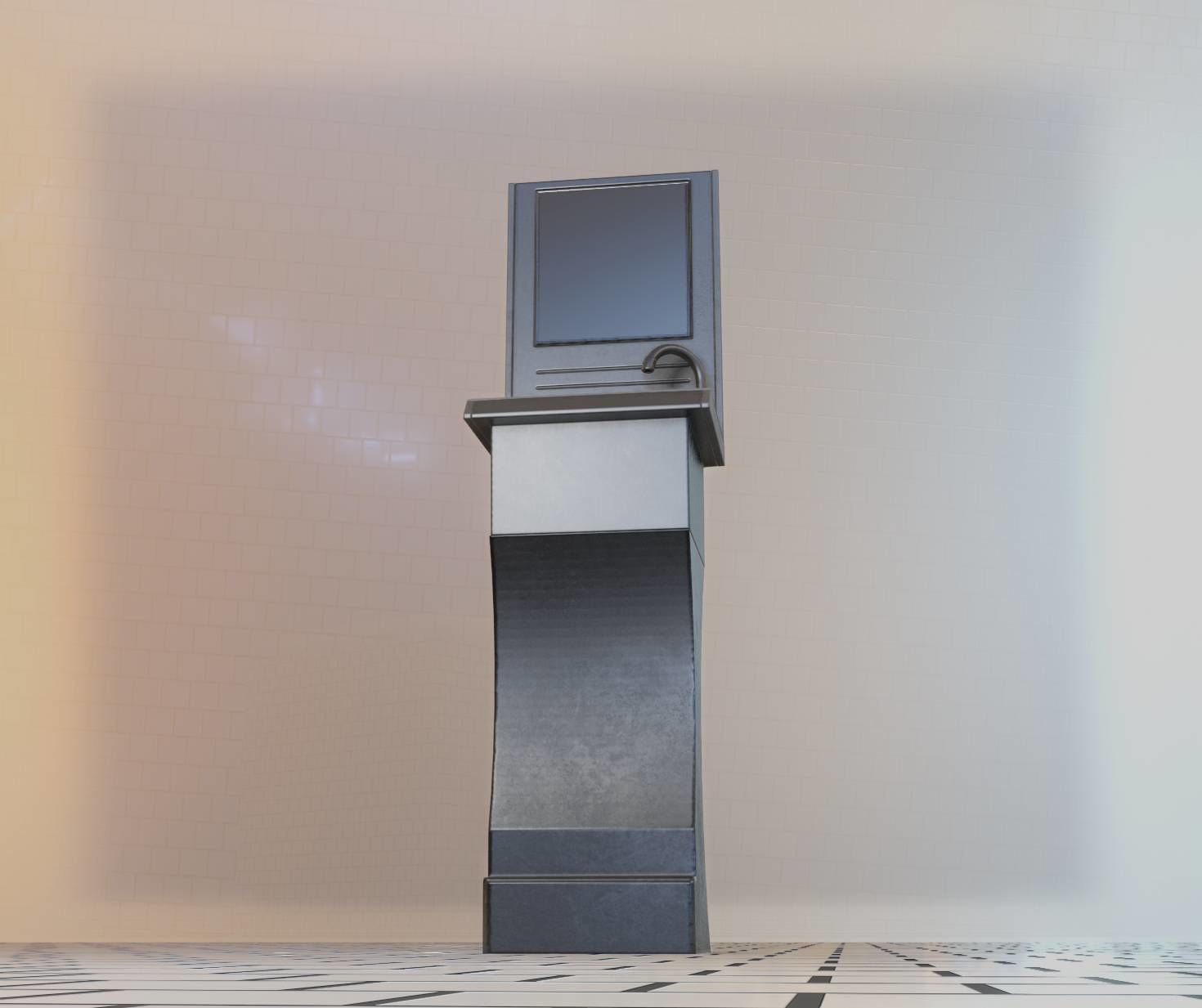 Public Metal Sci-Fi Sink - 40 - with Mirror Low-poly 3D model_91