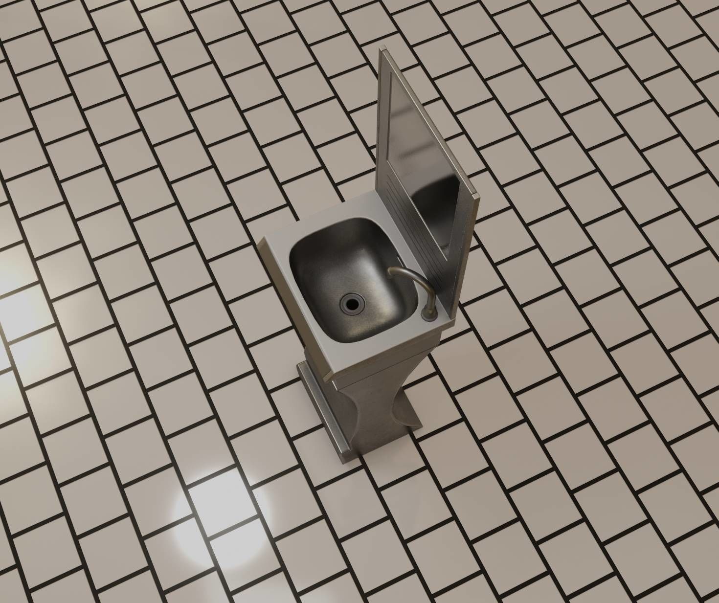 Public Metal Sci-Fi Sink - 40 - with Mirror Low-poly 3D model_7