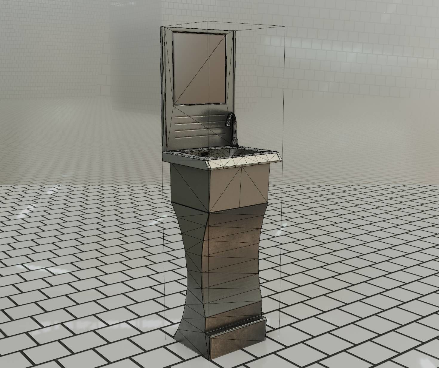 Public Metal Sci-Fi Sink - 40 - with Mirror Low-poly 3D model_52