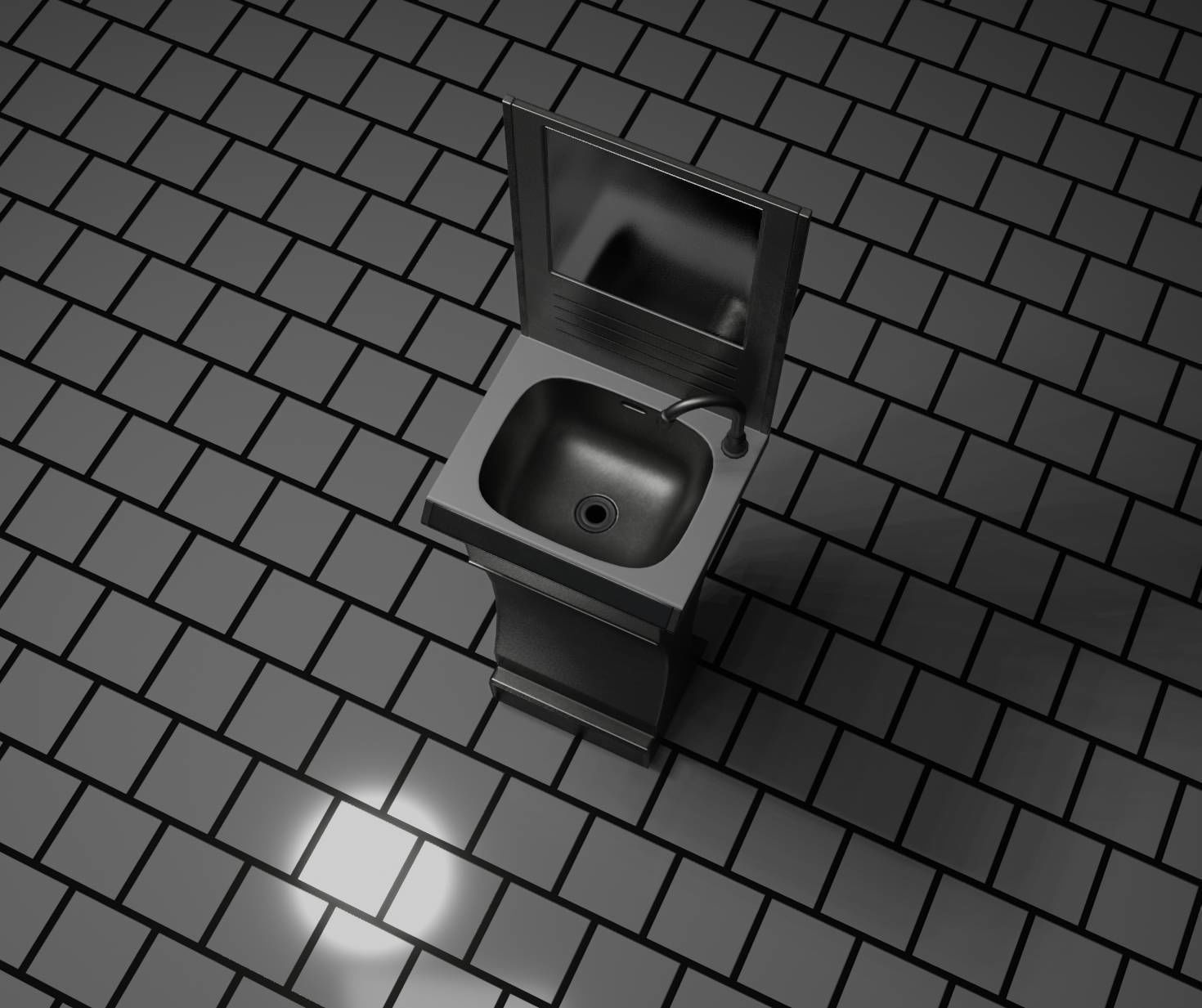 Public Metal Sci-Fi Sink - 40 - with Mirror Low-poly 3D model_1
