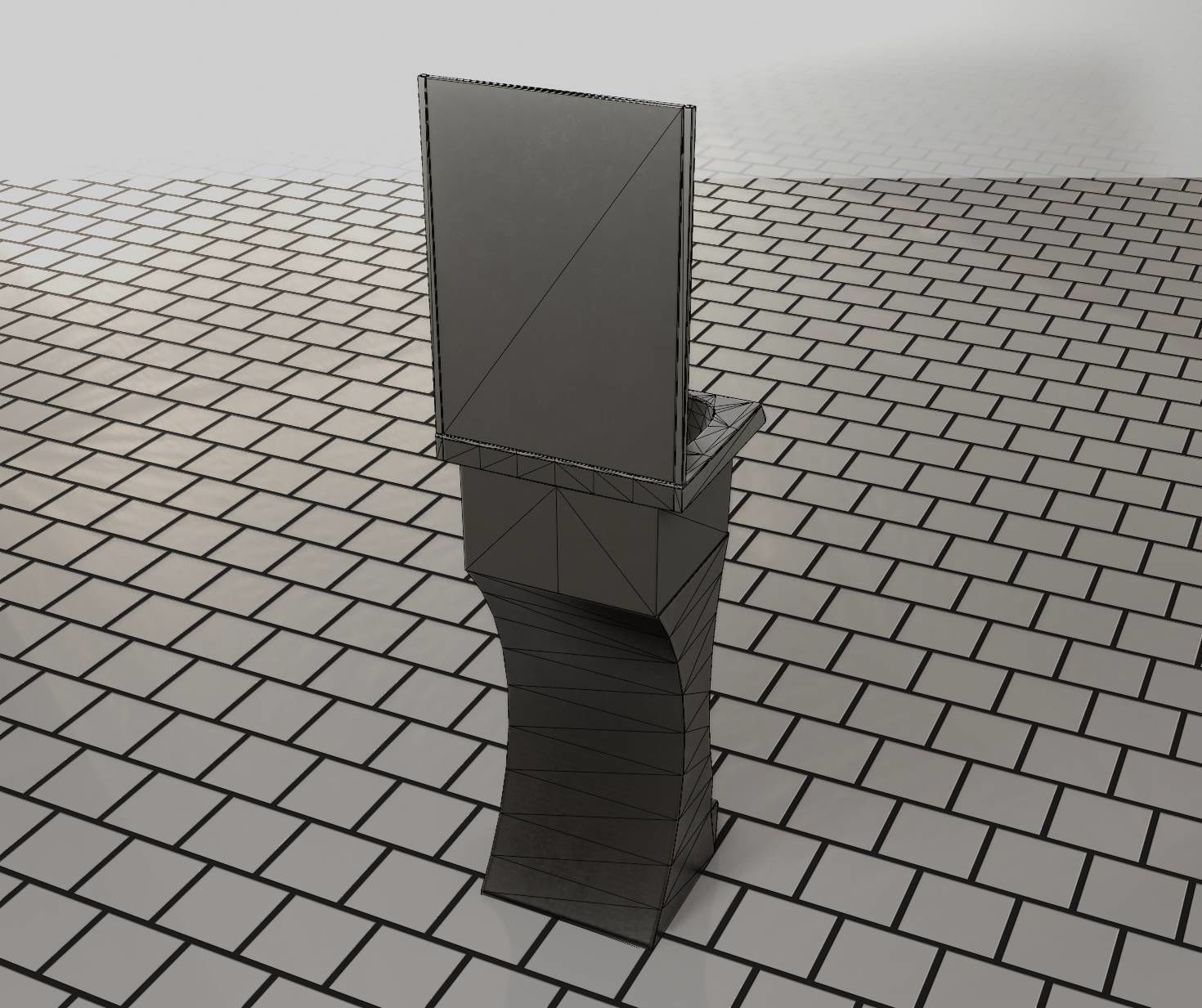 Public Metal Sci-Fi Sink - 40 - with Mirror Low-poly 3D model_13