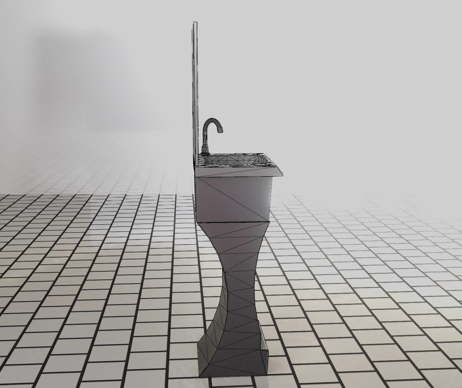 Public Metal Sci-Fi Sink - 40 - with Mirror Low-poly 3D model_23