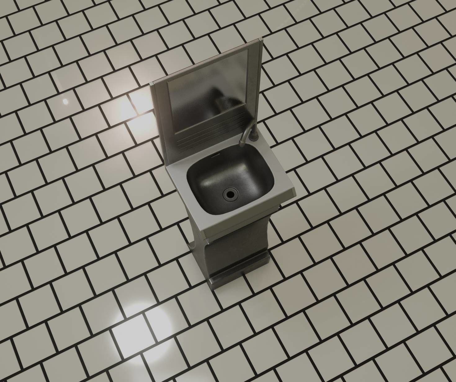 Public Metal Sci-Fi Sink - 40 - with Mirror Low-poly 3D model_70