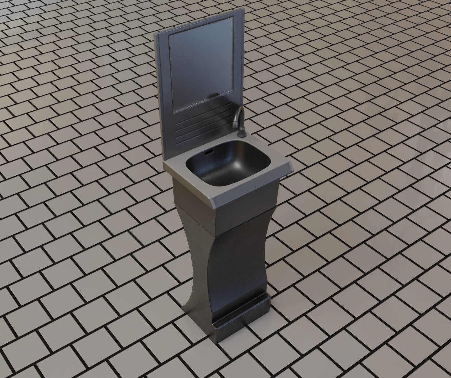 Public Metal Sci-Fi Sink - 40 - with Mirror Low-poly 3D model_15