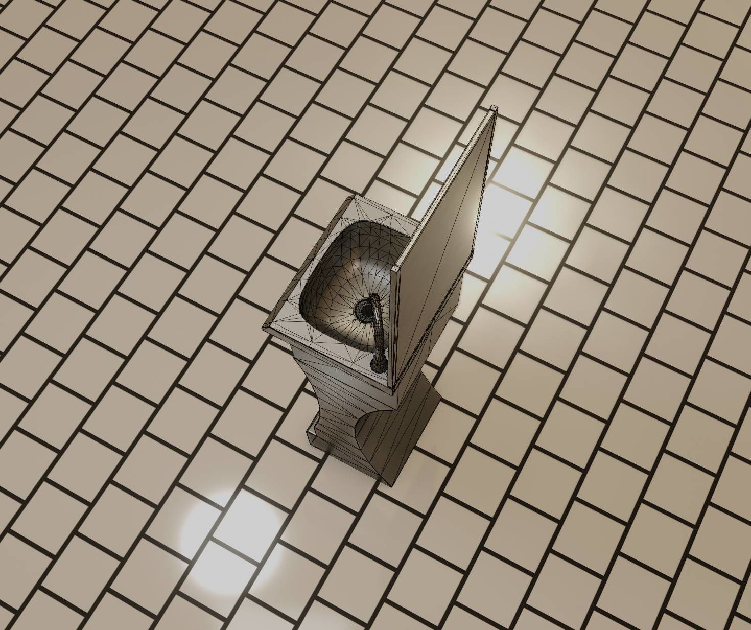 Public Metal Sci-Fi Sink - 40 - with Mirror Low-poly 3D model_6