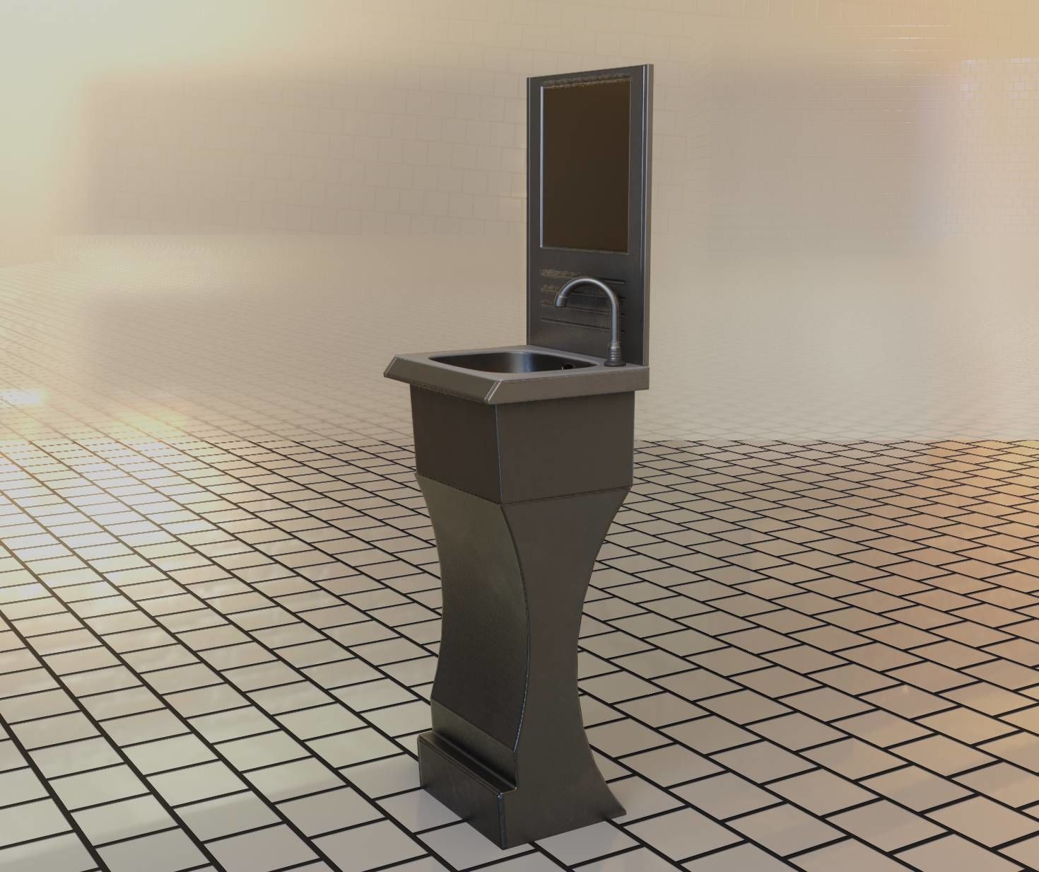 Public Metal Sci-Fi Sink - 40 - with Mirror Low-poly 3D model_81