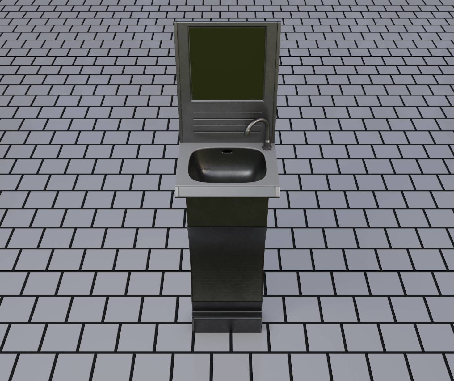 Public Metal Sci-Fi Sink - 40 - with Mirror Low-poly 3D model_75