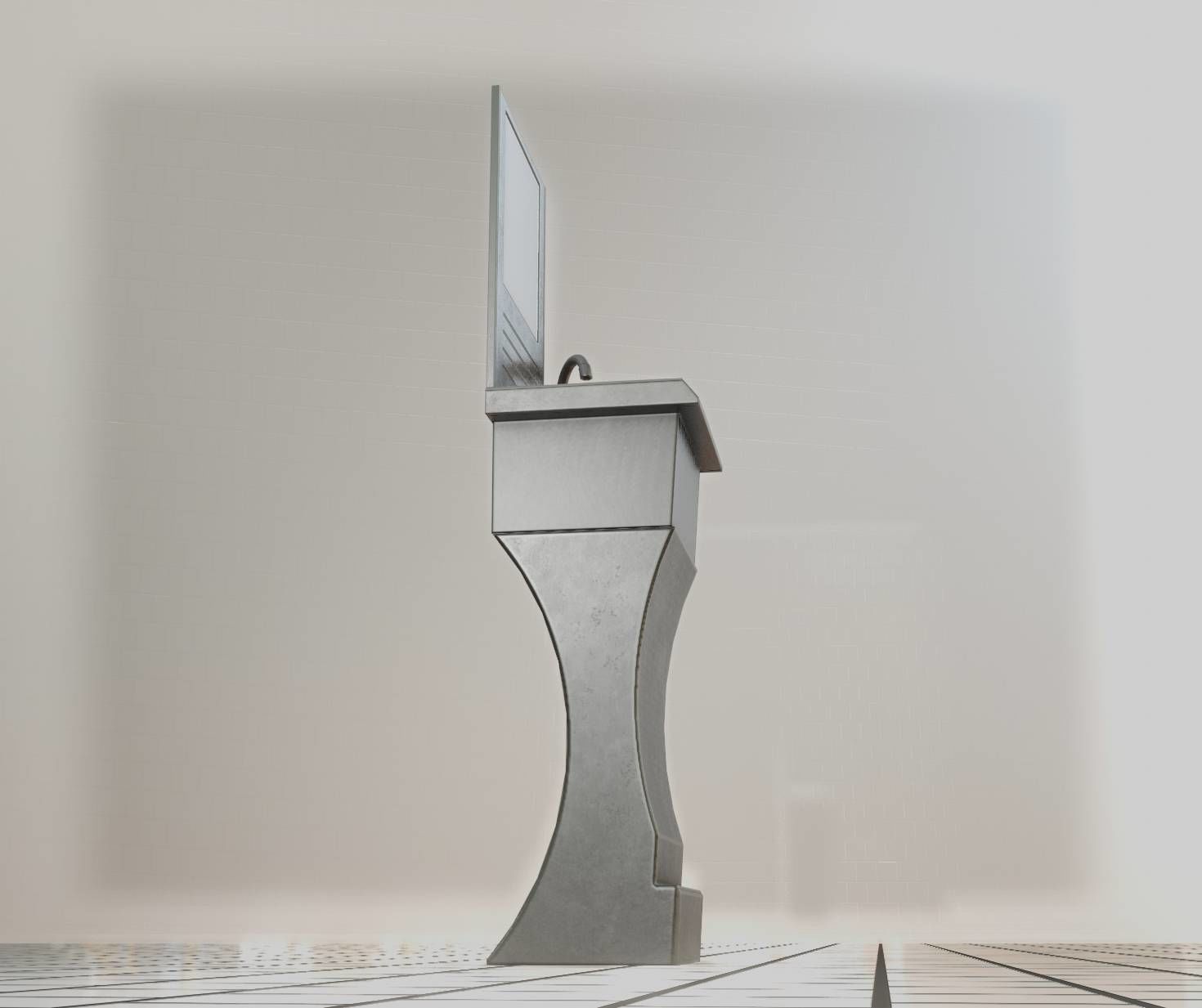 Public Metal Sci-Fi Sink - 40 - with Mirror Low-poly 3D model_32