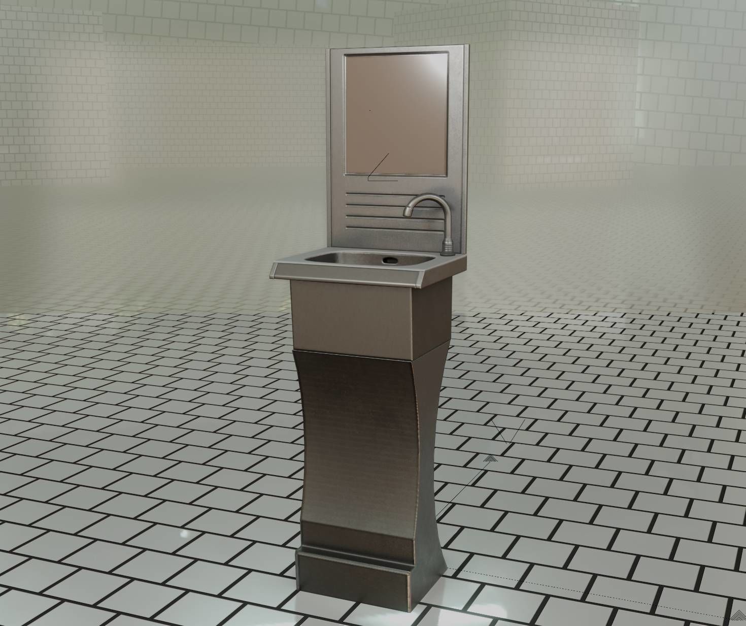 Public Metal Sci-Fi Sink - 40 - with Mirror Low-poly 3D model_21