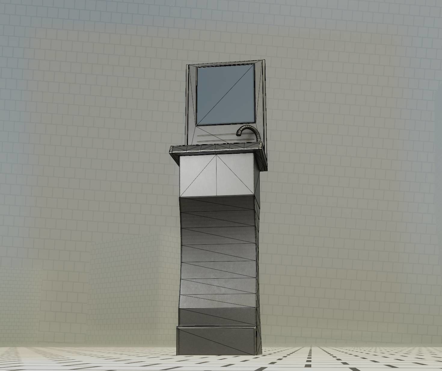 Public Metal Sci-Fi Sink - 40 - with Mirror Low-poly 3D model_30