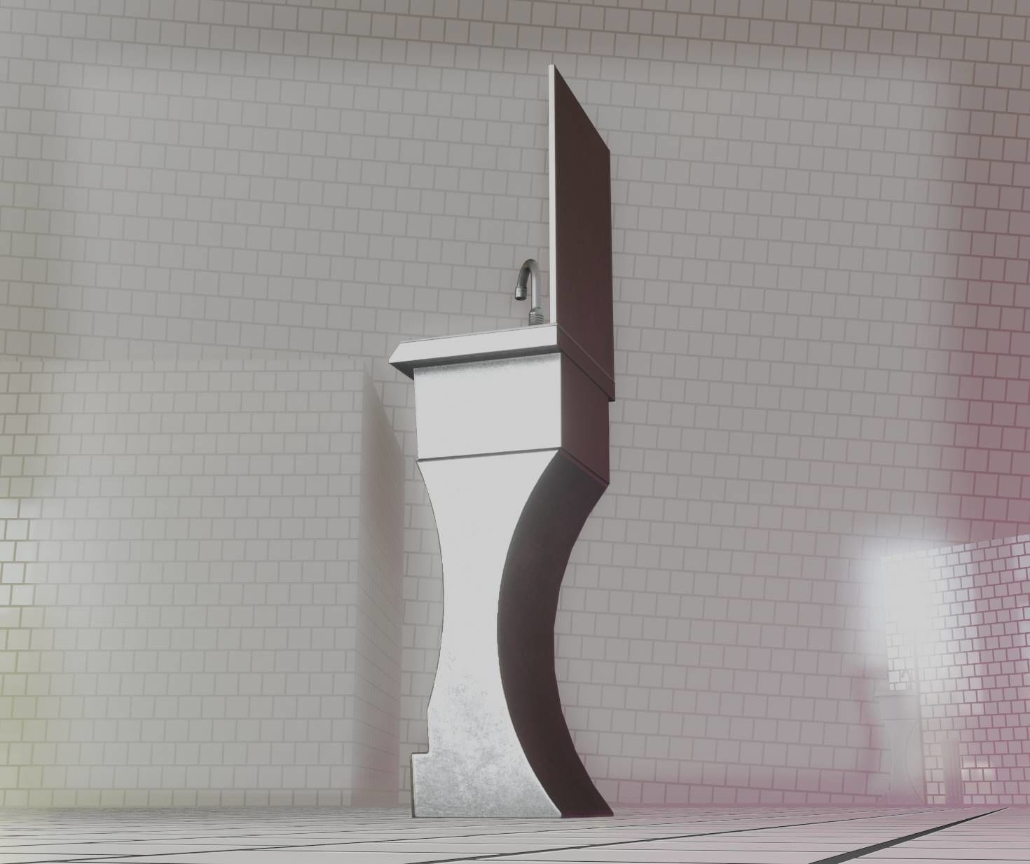 Public Metal Sci-Fi Sink - 40 - with Mirror Low-poly 3D model_89