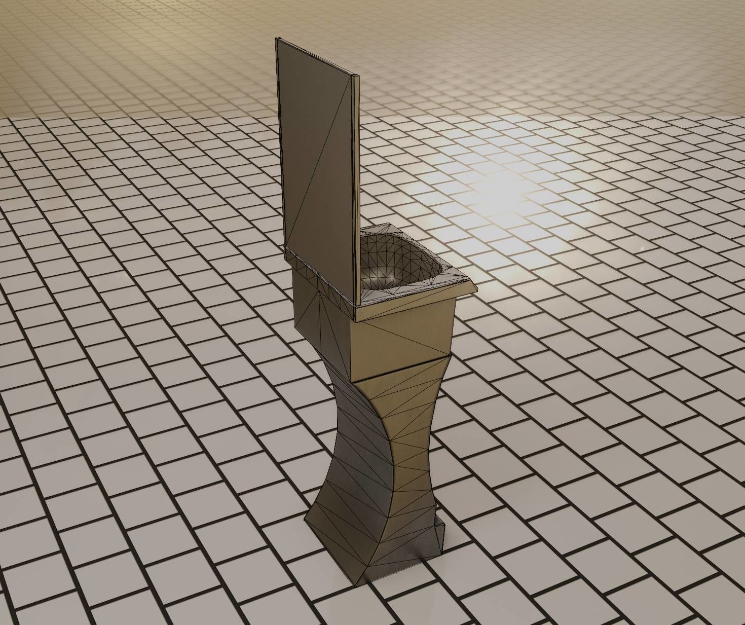 Public Metal Sci-Fi Sink - 40 - with Mirror Low-poly 3D model_73