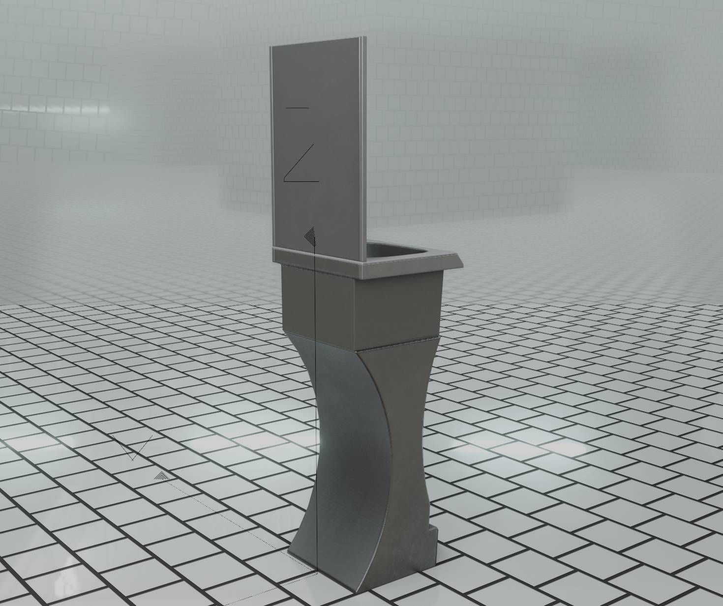 Public Metal Sci-Fi Sink - 40 - with Mirror Low-poly 3D model_54