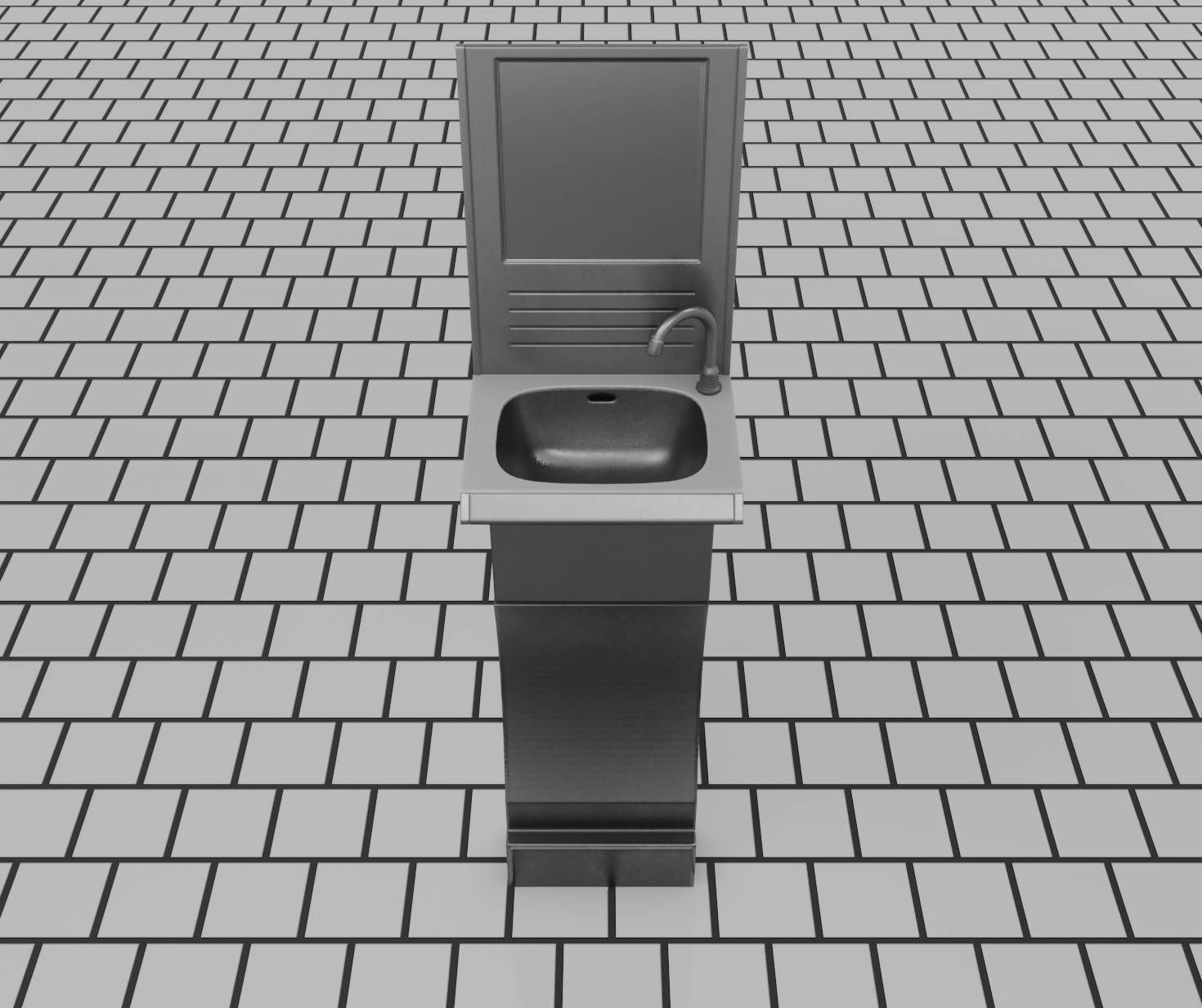 Public Metal Sci-Fi Sink - 40 - with Mirror Low-poly 3D model_14