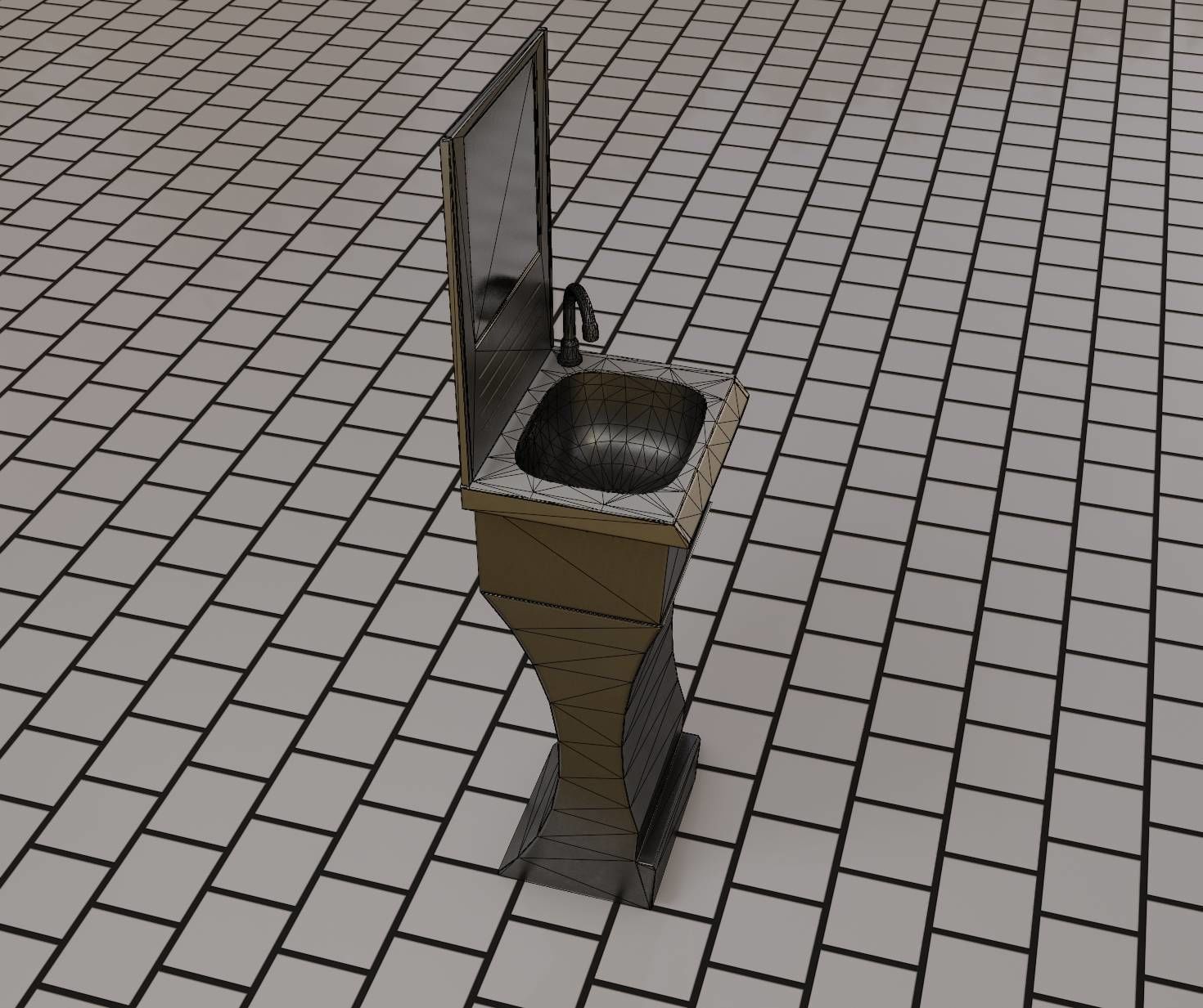 Public Metal Sci-Fi Sink - 40 - with Mirror Low-poly 3D model_46
