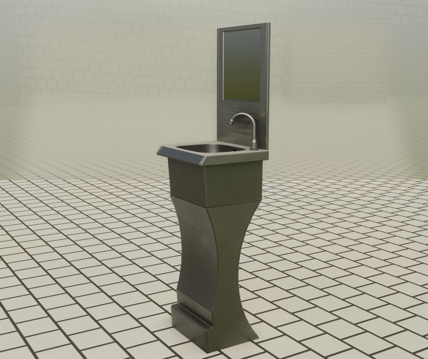 Public Metal Sci-Fi Sink - 40 - with Mirror Low-poly 3D model_20