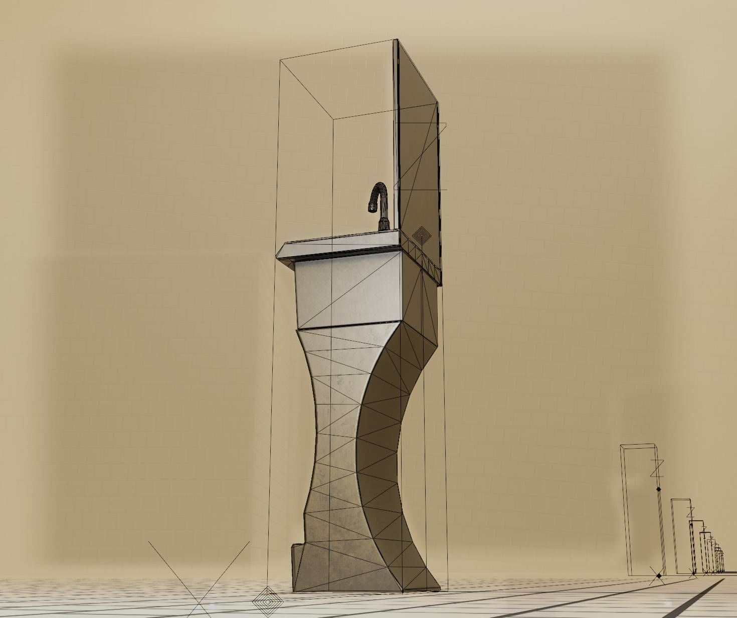 Public Metal Sci-Fi Sink - 40 - with Mirror Low-poly 3D model_28