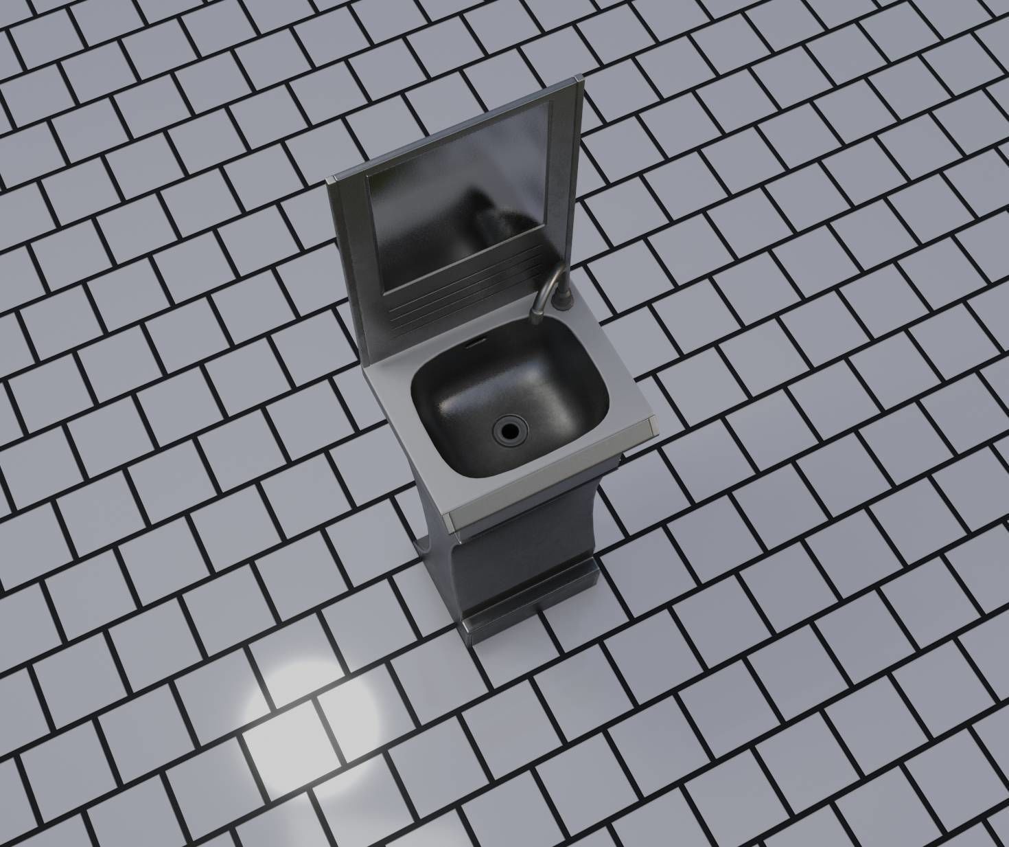 Public Metal Sci-Fi Sink - 40 - with Mirror Low-poly 3D model_9