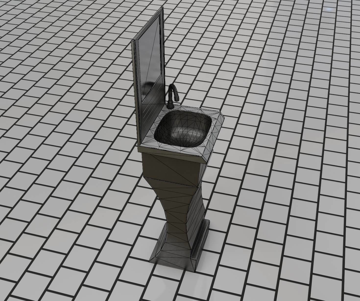 Public Metal Sci-Fi Sink - 40 - with Mirror Low-poly 3D model_16