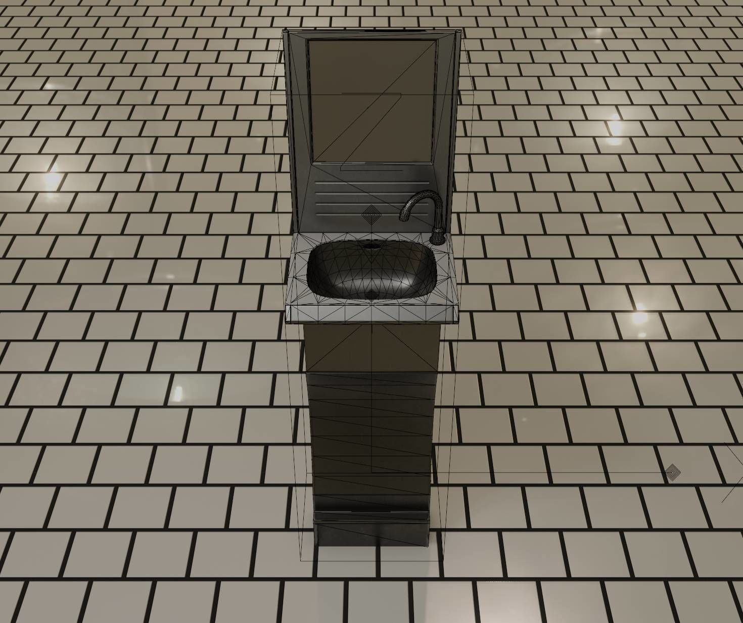 Public Metal Sci-Fi Sink - 40 - with Mirror Low-poly 3D model_44