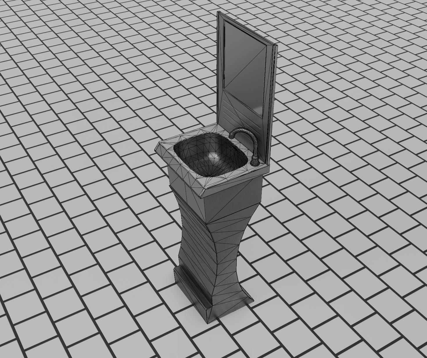 Public Metal Sci-Fi Sink - 40 - with Mirror Low-poly 3D model_80