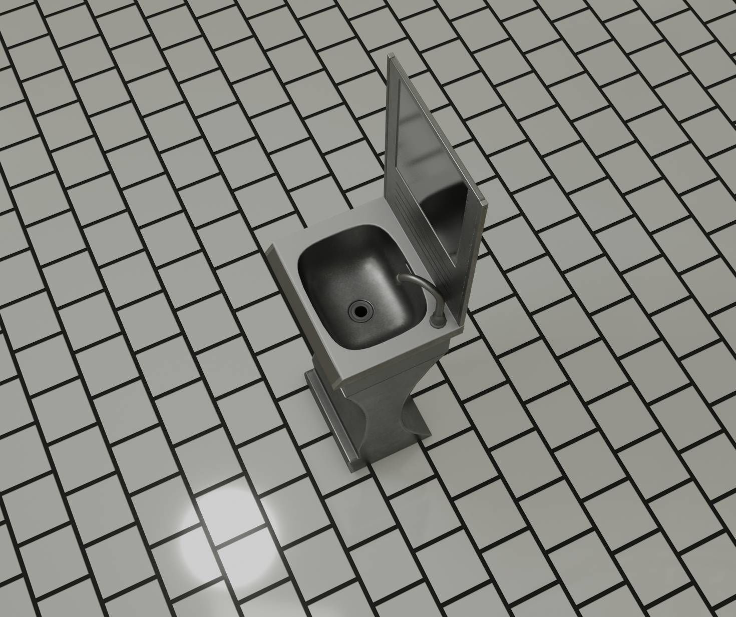 Public Metal Sci-Fi Sink - 40 - with Mirror Low-poly 3D model_68