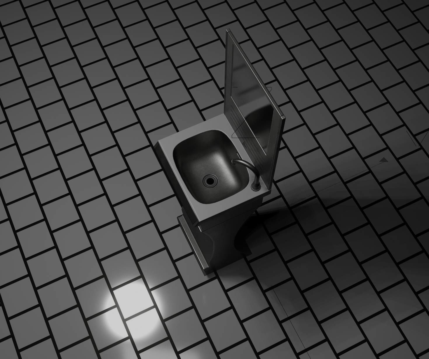 Public Metal Sci-Fi Sink - 40 - with Mirror Low-poly 3D model_38