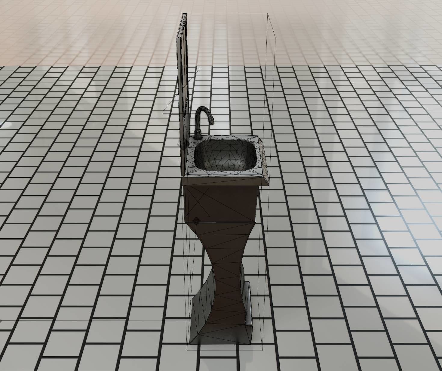 Public Metal Sci-Fi Sink - 40 - with Mirror Low-poly 3D model_11